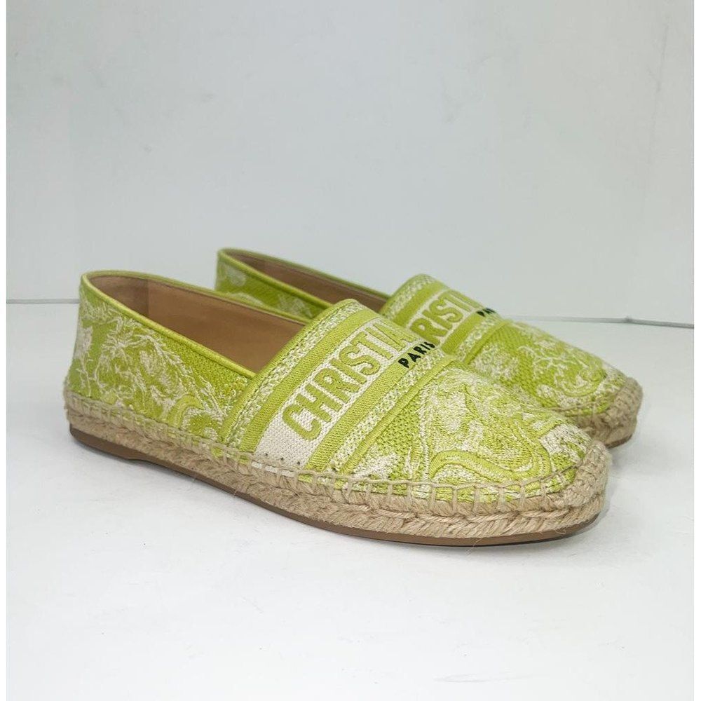 Authentic Christian DIOR Granville Lime Green Floral Flat Espadrilles Si… - Picture 6 of 17